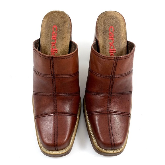 Vintage 90's CANDIE'S patchwork brown leather heeled mules - Picture 5 of 12